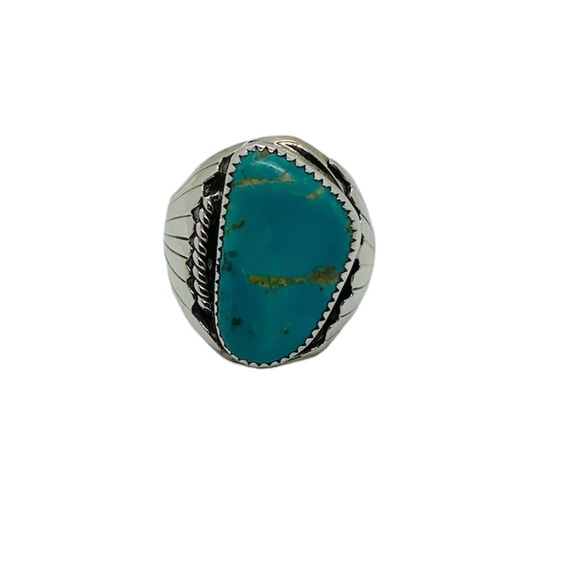 OLD PAWN VINTAGE 70’S MASSIVE TURQUOISE STERLING SILVER MENS RING RARE F… - Picture 1 of 8